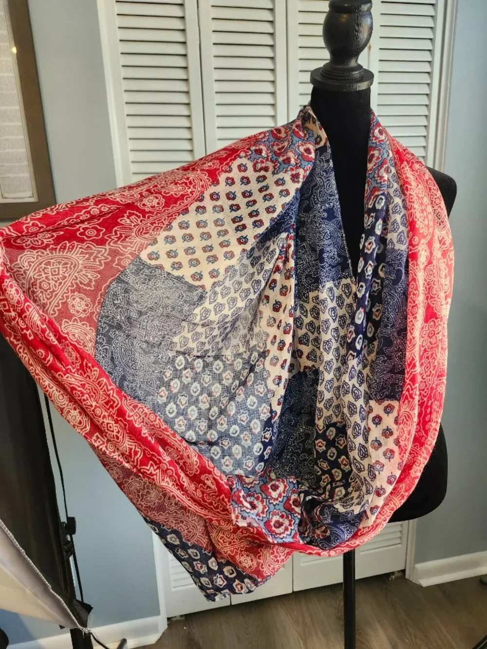 Patriotic Infinity Scarf 4th of July Red White Blue 36x36